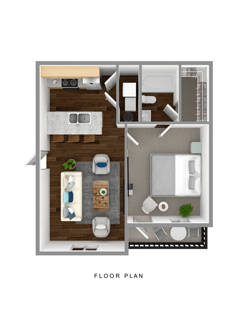 Floor plan for 1 bed, 1 bath, 576 sqft